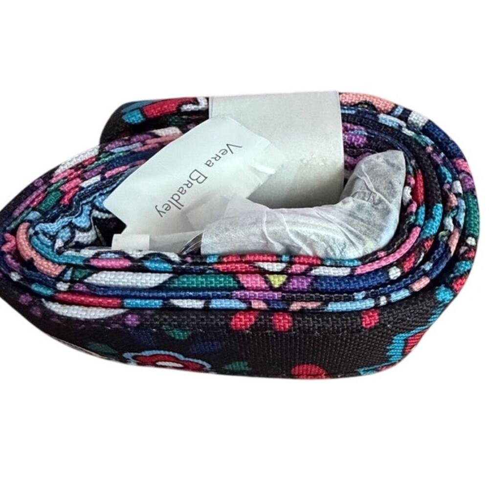 Vera Bradley Black Floral Fabric Belt Pink Blue D Ring Buckle Women’s NWT
